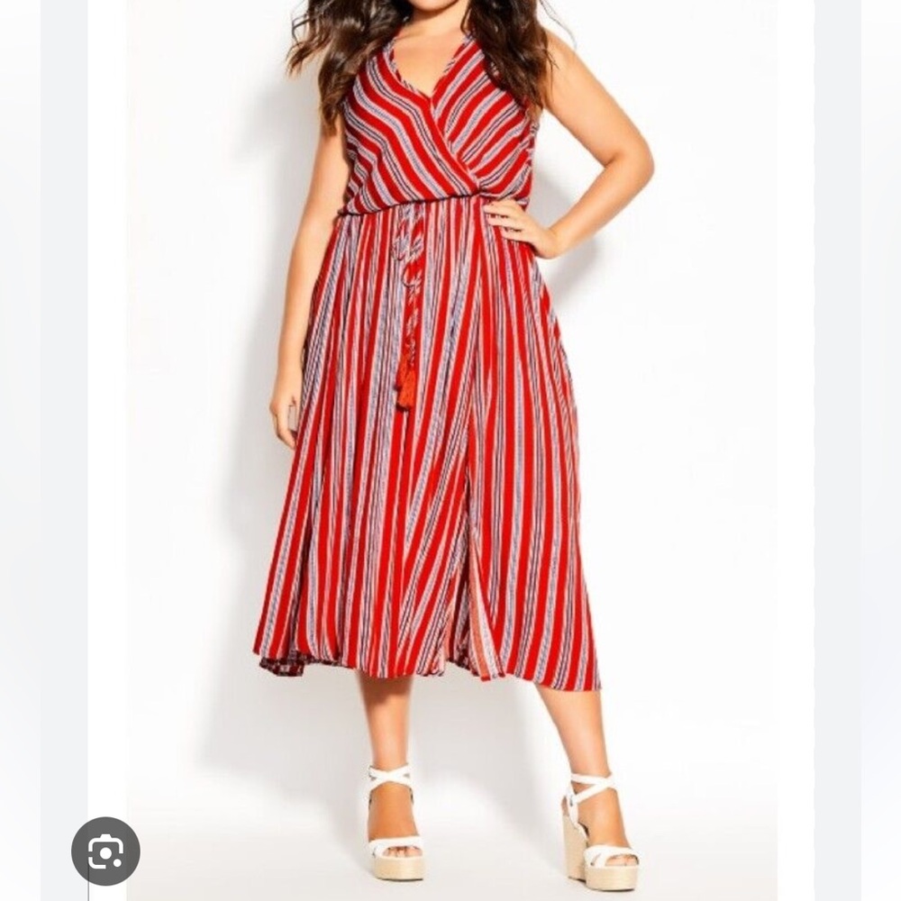 NEW City Chic Maxi Tigerlily Red and blue Striped Women's Dress size XL/22
